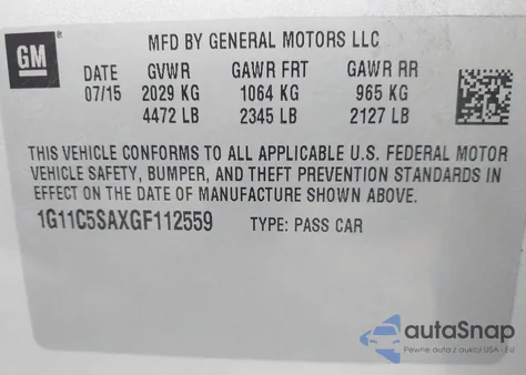 2016 Chevrolet Malibu Limited Lt из США, поврежденный, VIN 1G11C5SAXGF112559